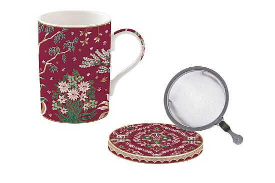 0105 ECLE Fine China Porselen Kulplu Bardak Kapaklı ve Metal Demlikli 350 ml - 2