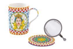 0105 SICI Fine China Porselen Kulplu Bardak Kapaklı ve Metal Demlikli 350 ml - 2