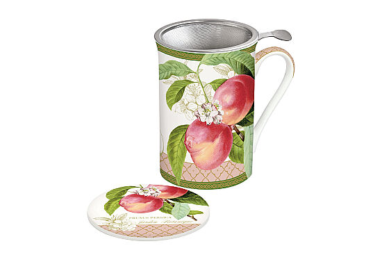 0280 JBOP Fine China Porselen Kulplu Bardak Kapaklı ve Metal Demlikli 300 ml - Peach - 2