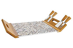 0890 CADG PEYNİR SERVİS TEPSİSİ 44X28 BAMBU/CAM PANOLU VE 4 BIÇAKLI GRİ - 2