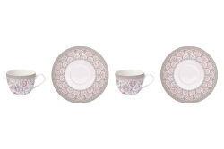 0922 KAPI 2'Lİ PORSELEN ÇAY FİNCAN 240 ML VE TABAĞI SETİ - PEMBE - 2