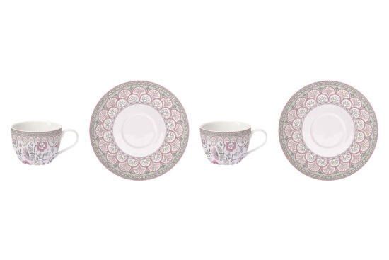 0922 KAPI 2'Lİ PORSELEN ÇAY FİNCAN 240 ML VE TABAĞI SETİ - PEMBE - 2
