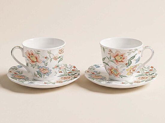 1070 ZENW 2'Lİ PORSELEN ÇAY FİNCANI 225 ML & TABAĞI BEYAZ - 1