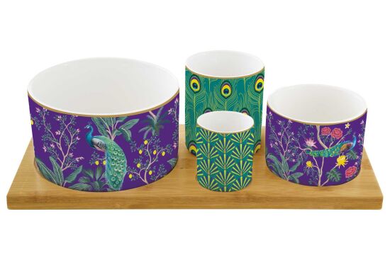 1468 IMPP 4 Parça Porselen Meze Seti Bambu Tepsili 29 x 13 cm - 2