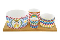 1468 SICI 4 Parça Porselen Meze Seti Bambu Tepsili 29 x 13 cm - 2