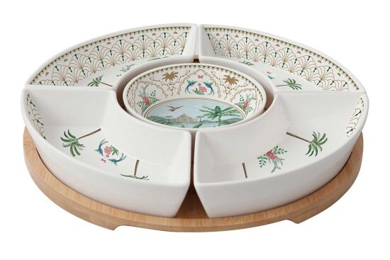 1469 PASA 5 Parça Porselen Meze Seti Bambu Tepsili 25 cm - 2