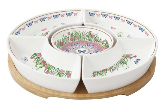 1469 SPAR 5 Parça Porselen Meze Seti Bambu Tepsili 25 cm - 2