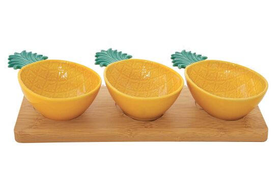 3027 PIYG 3 Parça Porselen Meze Seti Bambu Tepsili 29 x 11 cm - Sarı-Yeşil - 2