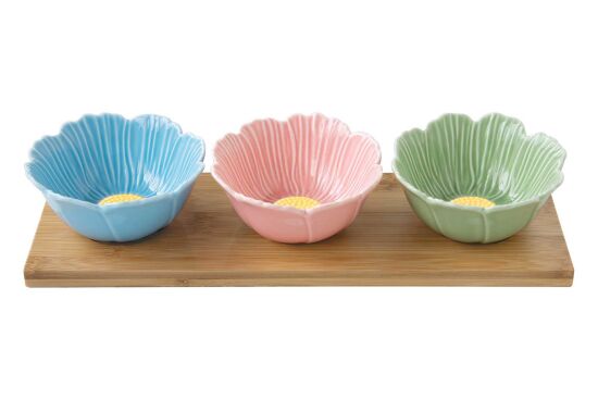 3179 DASY 3 Parça Porselen Meze Seti Bambu Tepsili 10 cm - 2