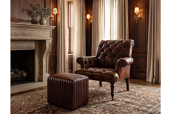 AUSTIN TEKLİ KOLTUK DERİ KAHVE 101x92x92cm C0201B-1D B102 - 3