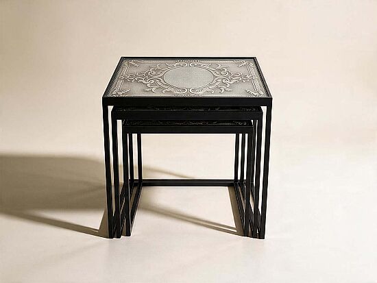 BARESSA-4 UCLU ZİGON ANTIK SEHPA SIYAH 60x40x50cm - 1