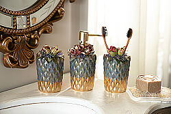 ÇİÇEKLİ BANYO SET 3'LÜ ZYB1996 (SIVI SABUNLUK-DIS FIRCALIK-PAMUKLUK) - 5