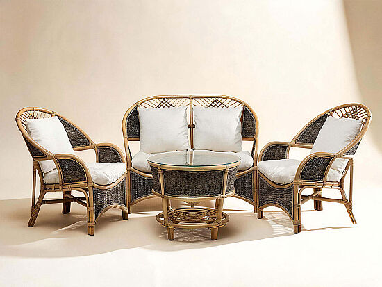 COBANA İKİLİ KOLTUK 125x82x91cm+TEKLİ KOLTUK 75x82x91cm (2 ADET) + ORTA SEHPA 69x69x57cm NATUREL - 1