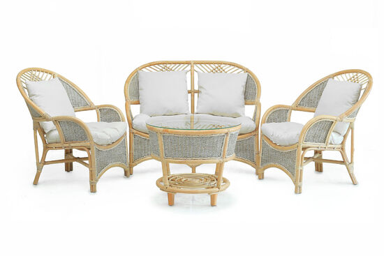 COBANA İKİLİ KOLTUK 125x82x91cm+TEKLİ KOLTUK 75x82x91cm (2 ADET)+ORTA SEHPA 69x69x57cm ESKİTME BEYAZ - 9