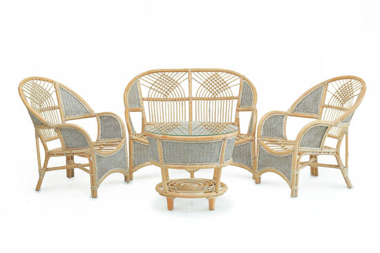 COBANA İKİLİ KOLTUK 125x82x91cm+TEKLİ KOLTUK 75x82x91cm (2 ADET)+ORTA SEHPA 69x69x57cm ESKİTME BEYAZ - 11