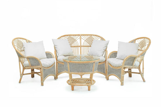 COBANA İKİLİ KOLTUK 125x82x91cm+TEKLİ KOLTUK 75x82x91cm (2 ADET)+ORTA SEHPA 69x69x57cm ESKİTME BEYAZ - 10