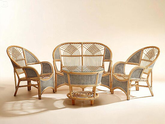 COBANA İKİLİ KOLTUK 125x82x91cm+TEKLİ KOLTUK 75x82x91cm (2 ADET)+ORTA SEHPA 69x69x57cm ESKİTME BEYAZ - 1