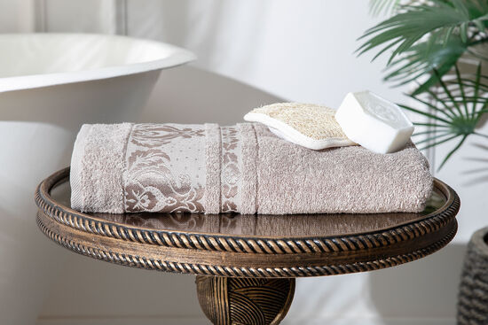 DAMASK BORDÜRLÜ DESEN HAVLU KAHVERENGİ 70x140cm (TRY) - 1