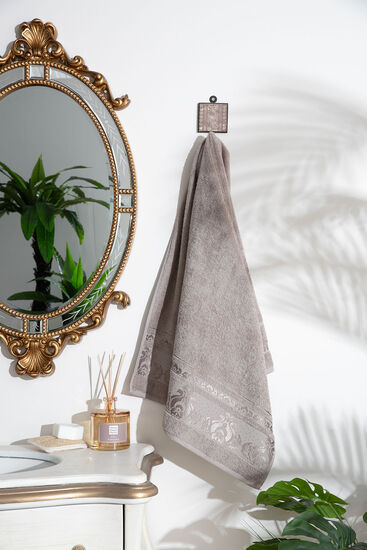 DAMASK BORDÜRLÜ DESEN HAVLU KAHVERENGİ 70x140cm (TRY) - 2