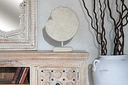 DEKORATİF ESKİ YİNG YANG HEYKEL KREM 40x30x10cm - 2