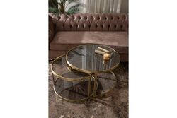 ELEGANCE 2'Lİ ORTA SEHPA PİRİNÇ ESKİTME (83x83 H:45,5cm + 69,5x69,5 H:40,5 cm) - 5