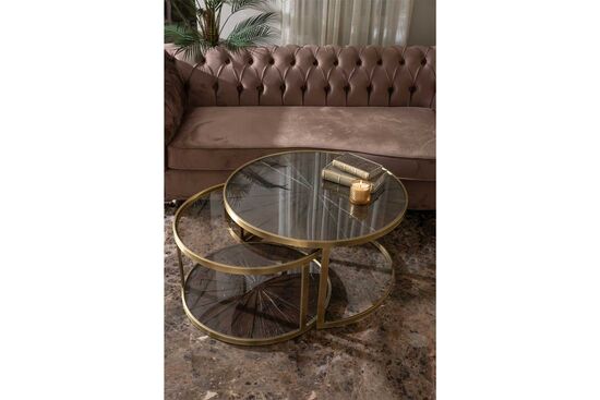 ELEGANCE 2'Lİ ORTA SEHPA PİRİNÇ ESKİTME (83x83 H:45,5cm + 69,5x69,5 H:40,5 cm) - 5