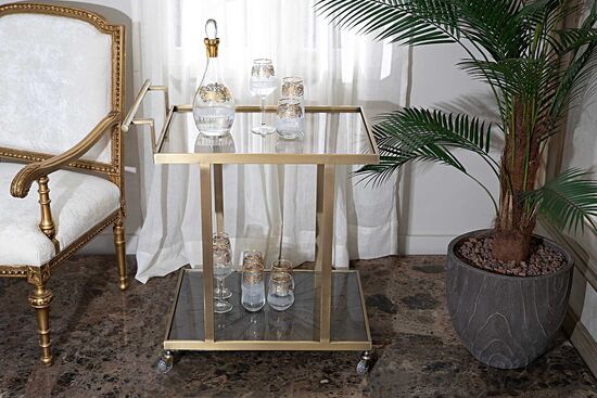 ELEGANCE SERVİS ARABASI DİKDÖRTGEN PİRİNÇ ESKİTME (73x50 H:81,5cm) - 8
