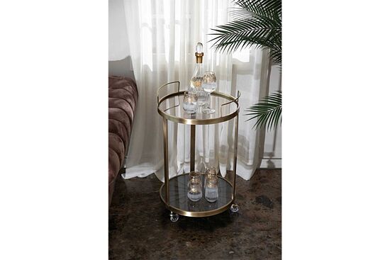 ELEGANCE SERVİS ARABASI YUVARLAK PİRİNÇ ESKİTME (46,5x46,5 H:76,5cm) - 7