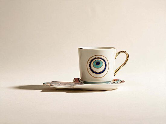 GÖZ & FATMA ANA ELİ TEMALI TEKLİ FİNCAN SETİ ( 2 PRÇ. )-220 Cc-QK031 - 1