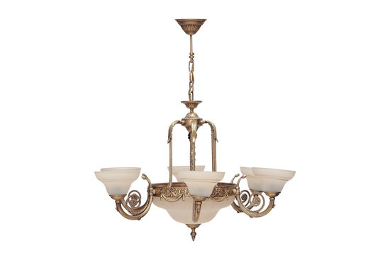 (GS-6) 6 KOLLU GOBEK CAMLI AVIZE 77x83cm KOYU ANTİK - 2