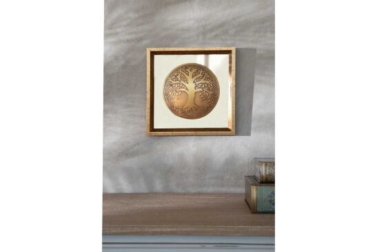 HAYAT AĞACI DUVAR DEKOR (BRONZ AYNALI NAZAR BONCUKLU) 27X27 CM - 5