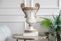 VİNTAGE KUPA VAZO KREM-GOLD 27x45cm HYK1104 - 4