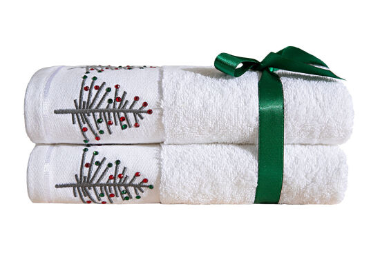 İKİLİ 45X70 cm ÇAM AĞAÇLI HAVLU BEYAZ-GRİMİX - 4