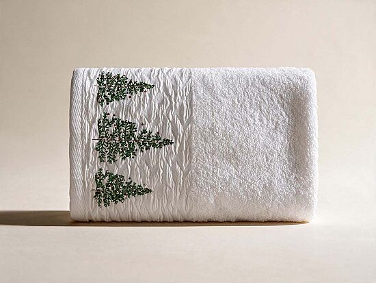 İKİLİ 45X70 cm ÇAM AĞAÇLI KUTULU HAVLU BEYAZ-YEŞİL - 2
