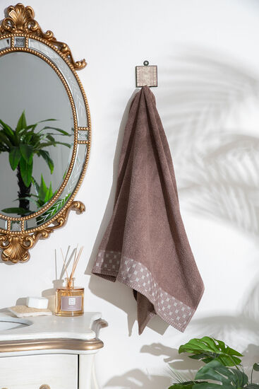 JAKARLI GEOMETRİK DESEN BORDÜRLÜ HAVLU KAHVERENGİ 70x140cm (TRY) - 2