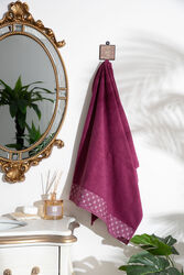 JAKARLI GEOMETRİK DESEN BORDÜRLÜ HAVLU MÜRDÜM 70x140cm (TRY) - 2