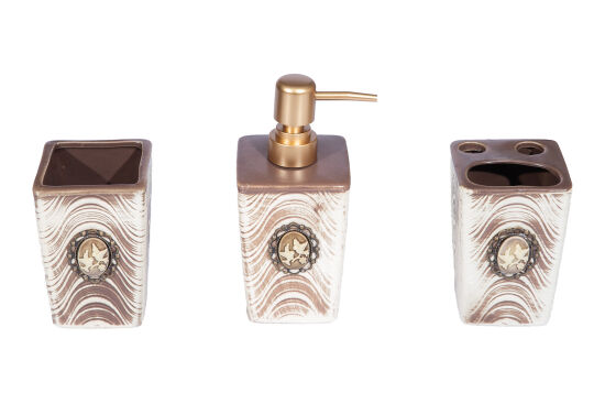 KUŞ ROZETLİ ZYB2040 BANYO SET 3'LÜ (SIVI SABUNLUK-DIS FIRCALIK-PAMUKLUK) - 2