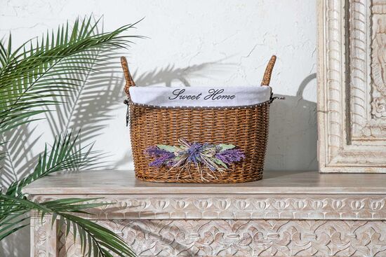 LAVENDER KULPLU OVAL SEPET (L) 40X30X24 CM (SPT-319) - 4