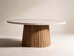 MERMER OVAL YEMEK MASASI BEJ 200x110x75cm (#MKT13) - KERVAN
