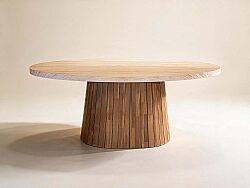 MERMER OVAL YEMEK MASASI KREM 200x110x75cm (#MKT16) - KERVAN