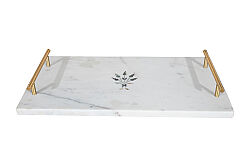 MERMER SERVİS TEPSİSİ - METAL KULPLU-BEYAZ- 38X20X4.5 CM TRN-HSH-03 - 5
