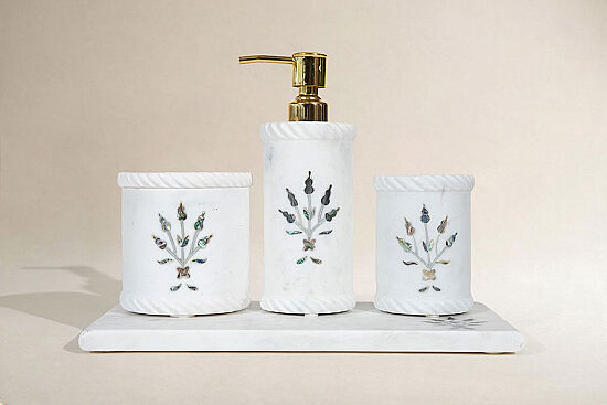 MUGHAL MERMER BANYO SETİ - 4 PARÇA -SHELL-BEYAZ- HSH-02 - 1