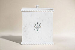 MUGHAL MERMER ÇÖP KOVASI-KAPAKLI-SHELL-BEYAZ-20X20X22.86 CM-HSH-02 - KERVAN