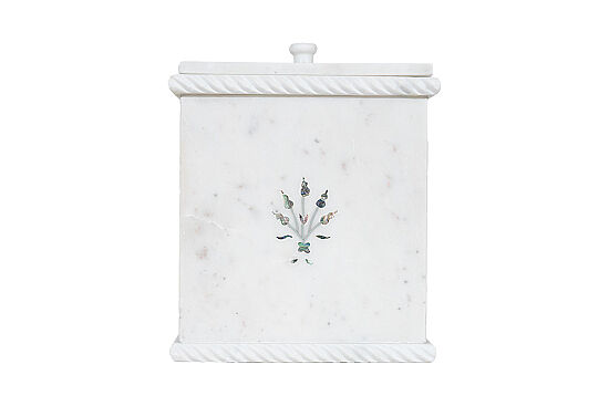 MUGHAL MERMER ÇÖP KOVASI-KAPAKLI-SHELL-BEYAZ-20X20X22.86 CM-HSH-02 - 2