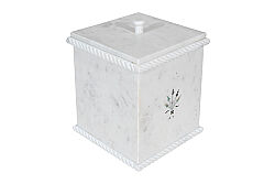 MUGHAL MERMER ÇÖP KOVASI-KAPAKLI-SHELL-BEYAZ-20X20X22.86 CM-HSH-02 - 4