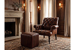ROSETTA PUF DERİ KAHVE 48x56x48cm S0487-ST B11 VINTAGE - 3