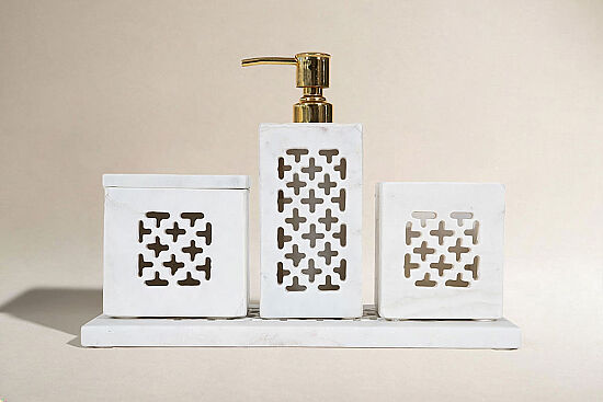 TAJ MERMER BANYO SETİ - 4 PARÇA -CLOVER-BEYAZ- HSH-11 - 1